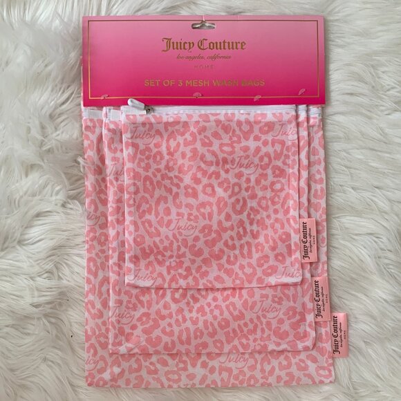 JUICY COUTURE Home Animal Printed Mesh Laundry Wash Bags Set in Pink/White - Picture 1 of 3